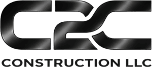 Glossy black C2C Construction LLC logo