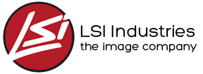 Red circular LSI logo on black background