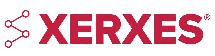 Red Xerxes logo with connected node icon